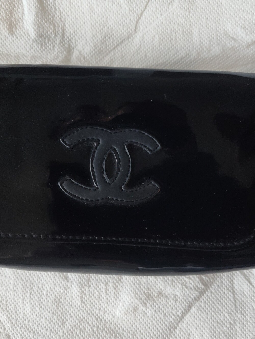 Chanel Black Patent Leather Clutch Wallet (Formerly owned by Paris Hilton)